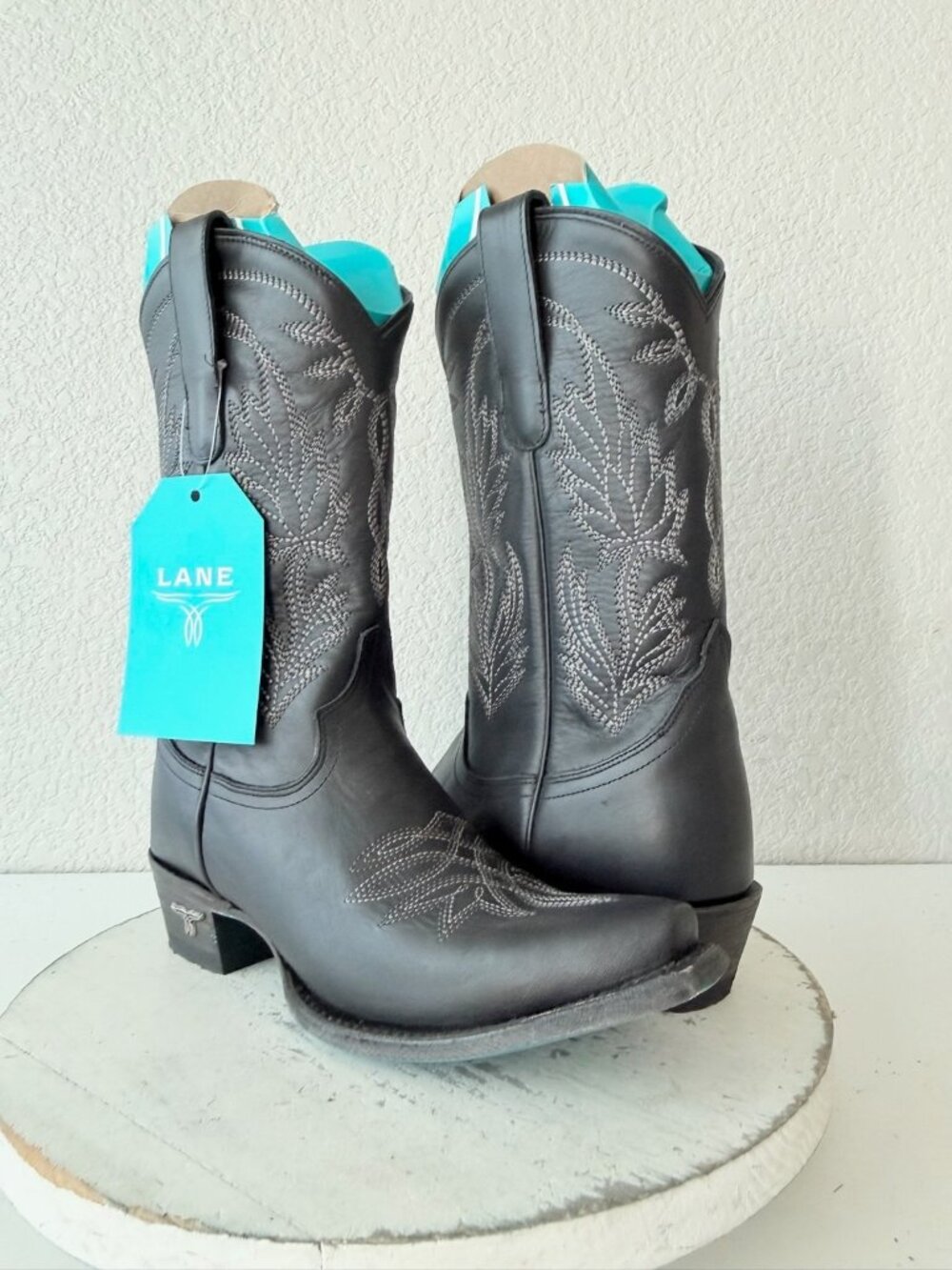 Lane SANDAGA Midi Black Womens Cowboy Boots Western Mid Calf Snip Toe Size 7